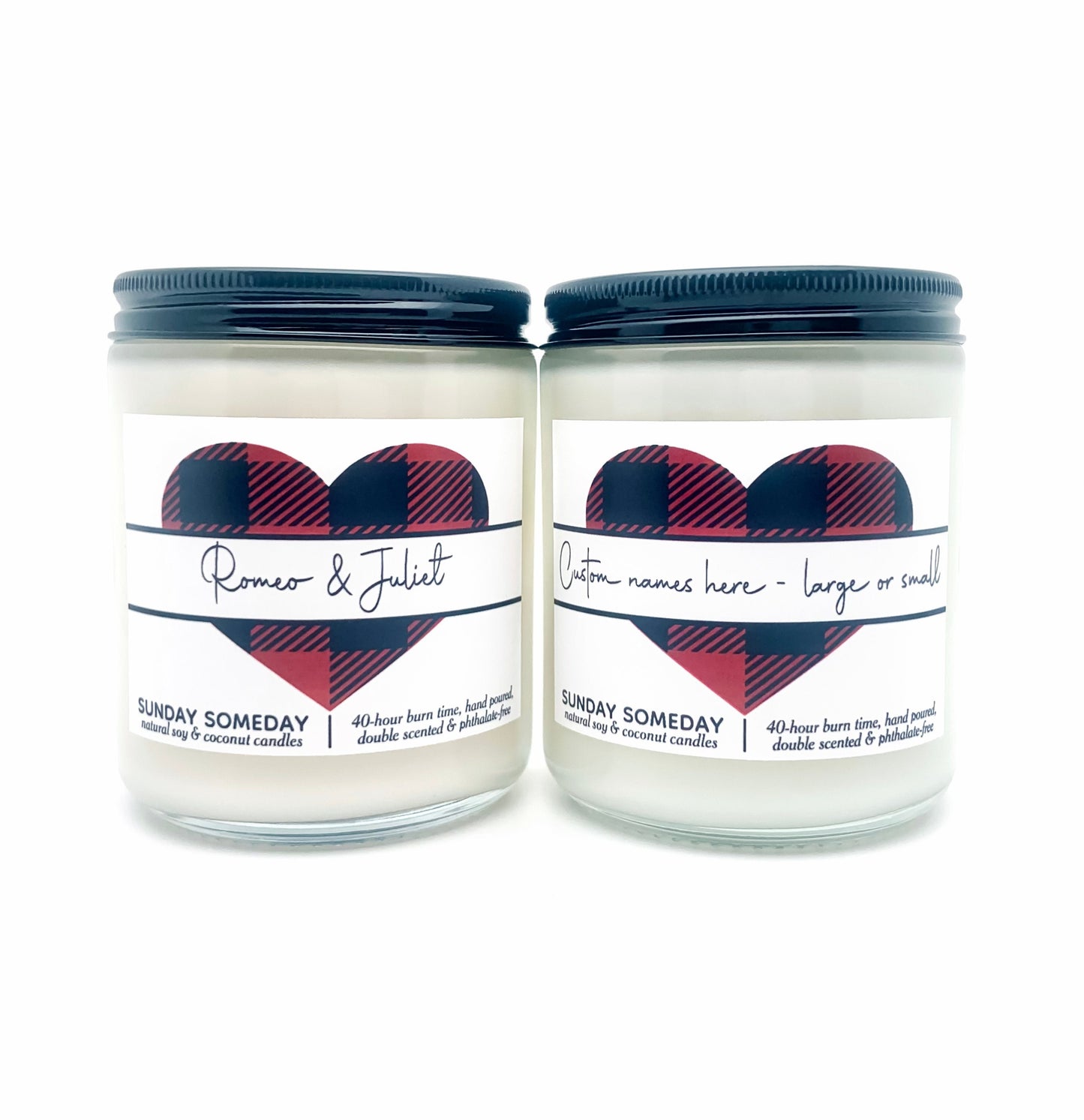 Custom Names on Heart candle | Valentine's Day | Cute Romantic Couple Gifts | 50+ Scents | Vegan | SUNDAY SOMEDAY | Soy & Coconut Wax | 8oz