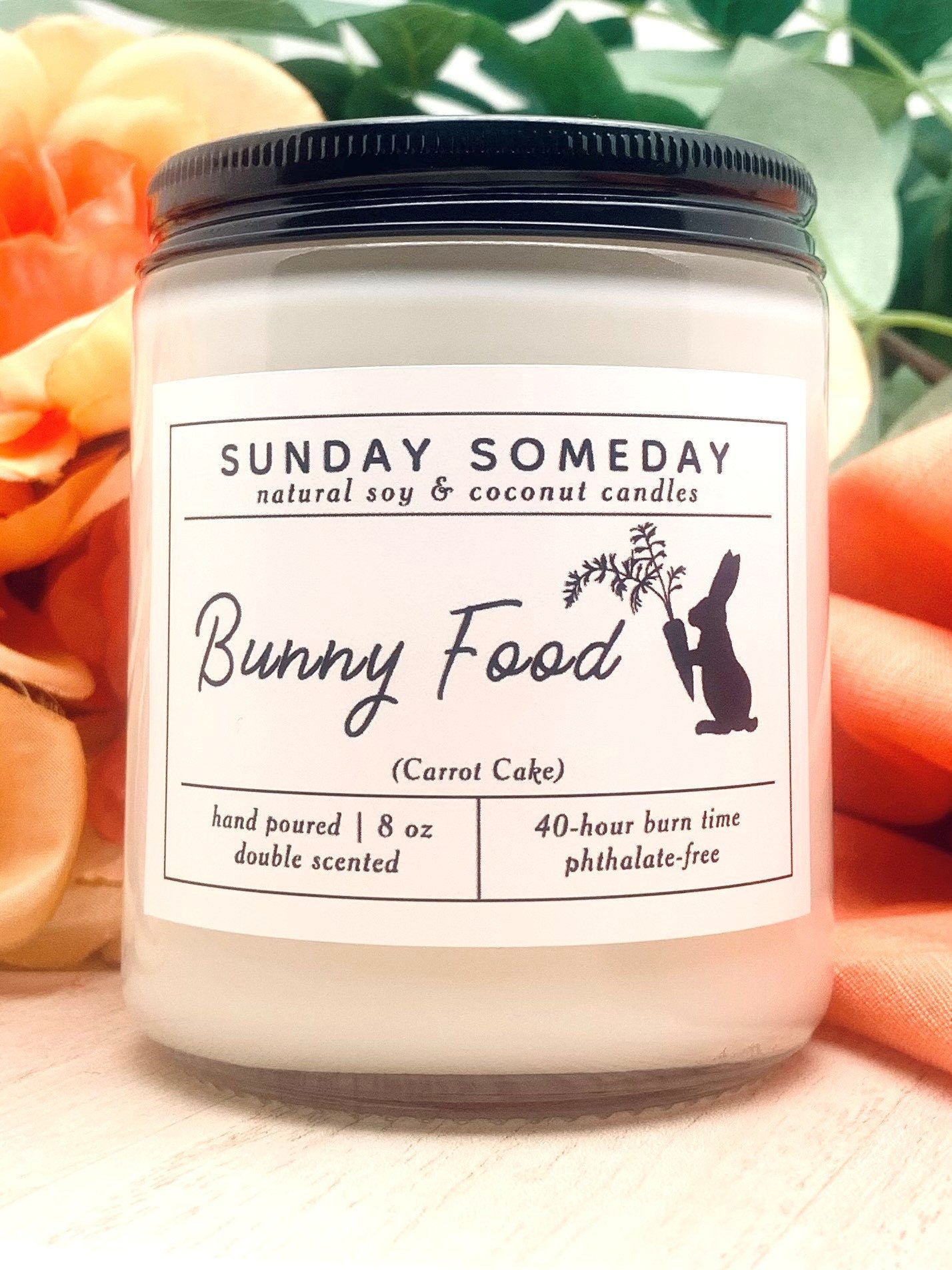 Bunny Food Candle | Sweet Carrot Cake | Easter Gift | Spring Gourmand | Sunday Someday Soy & Coconut Wax Candles | Vegan | Non-Toxic | 8 oz.