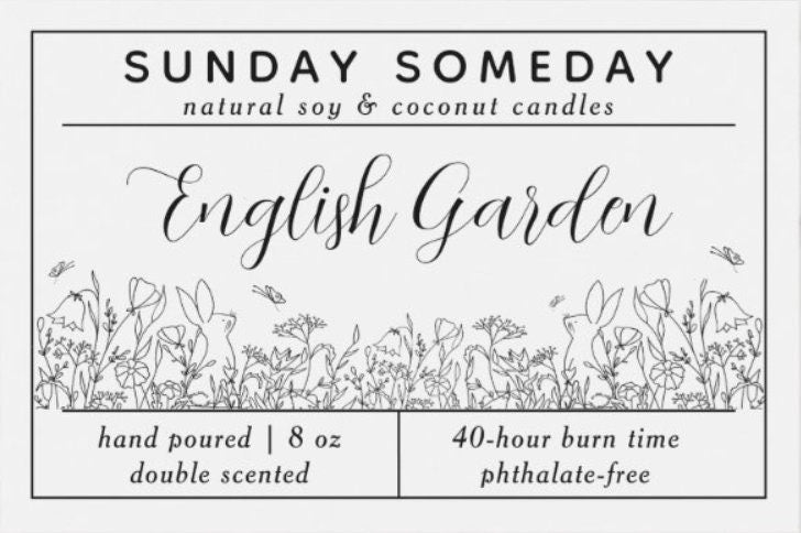English Garden Candle | Floral | Sunday Someday Soy & Coconut Wax Candles | Single Wood or Cotton Wick | Spring | Vegan | Non-Toxic | 8 oz.