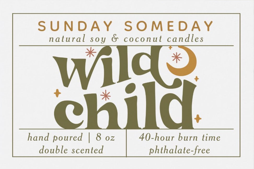 Wild Child | Boho Candles | Retro Modern Hippie Candle | Friend Gifts | Candle | 25+ Scents | Vegan | Non-Toxic | SUNDAY SOMEDAY | 8 oz