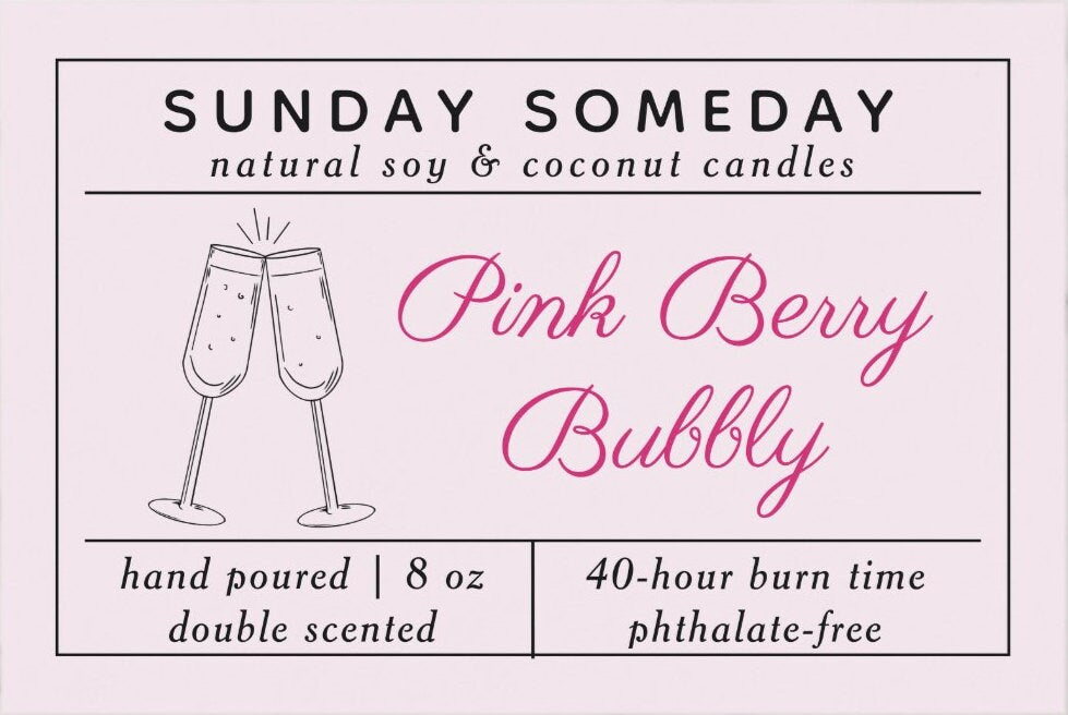 Pink Berry Bubbly  | Berries and Champagne | Sunday Someday Soy & Coconut Wax Candles | Single Wick | Fruity | Vegan | Non-Toxic | 8 oz