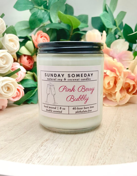 Pink Berry Bubbly  | Berries and Champagne | Sunday Someday Soy & Coconut Wax Candles | Single Wick | Fruity | Vegan | Non-Toxic | 8 oz