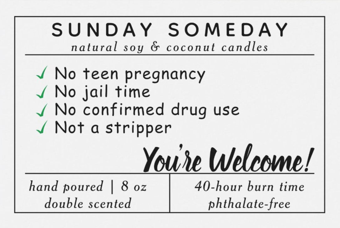 No teen pregnancy No jail No drugs Not a stripper - You're Welcome | Father's Day | Dad Gifts | Candle | 15+ Scents | SUNDAY SOMEDAY | 8 oz