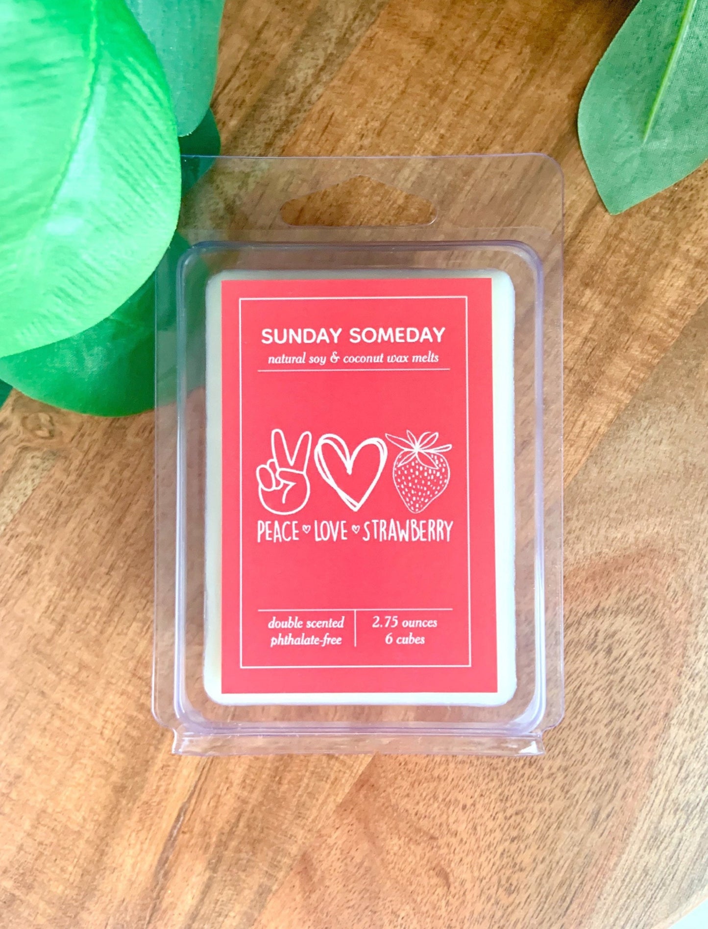 Peace Love Strawberry Soft Wax Melts | Strawberries & Cream | Home Fragrance | Fruity | SUNDAY SOMEDAY | Vegan | Non-Toxic | 2.75 oz