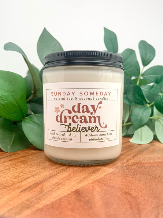 Day Dream Believer | Boho Candles | Retro Modern Hippie Candle | Daydream | Gifts | 25+ Scents | Vegan | Non-Toxic | SUNDAY SOMEDAY | 8 oz