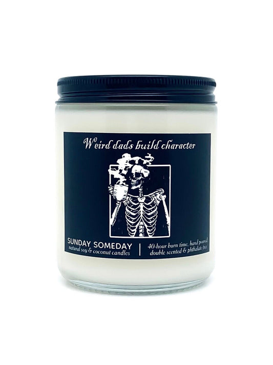 Weird Dads Build Character Candle | 40+ Scents | Halloween Skeleton | Spooky | Parents | SUNDAY SOMEDAY | Soy & Coconut Wax | Vegan | 8 oz