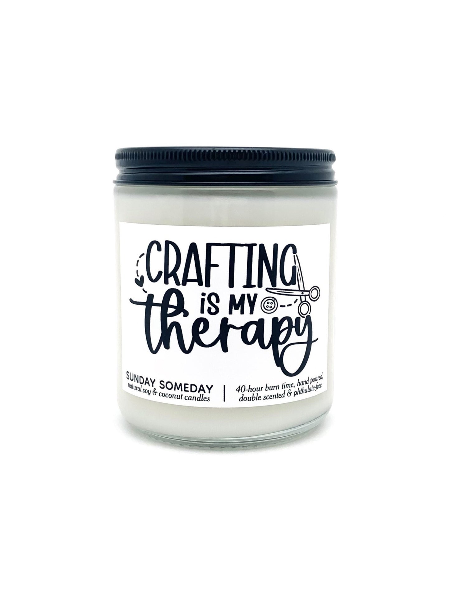 Crafting is My Therapy candle | Fun Crafting Gifts | 25+ Scents | Vegan | Non-Toxic | SUNDAY SOMEDAY | Soy & Coconut Wax | 8 oz