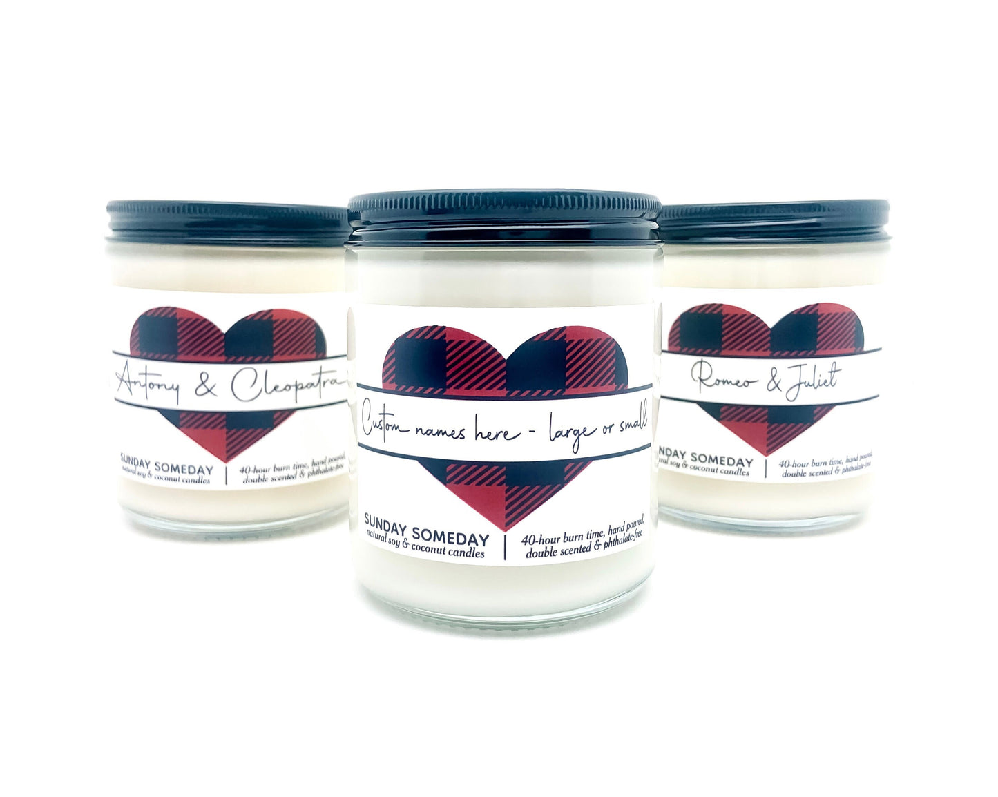 Custom Names on Heart candle | Valentine's Day | Cute Romantic Couple Gifts | 50+ Scents | Vegan | SUNDAY SOMEDAY | Soy & Coconut Wax | 8oz