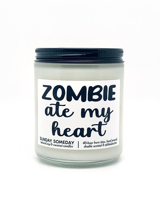 Zombie Ate My Heart candle | Anti-Valentine's Day | Valentine's Day Gifts | 50+ Scents | Vegan | SUNDAY SOMEDAY | Soy & Coconut Wax | 8oz