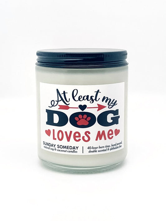 At Least My Dog Loves Me candle | Anti - Valentine's Day Gifts | Dog Mom Dad  50+ Scents | SUNDAY SOMEDAY | Vegan | Soy & Coconut Wax | 8oz