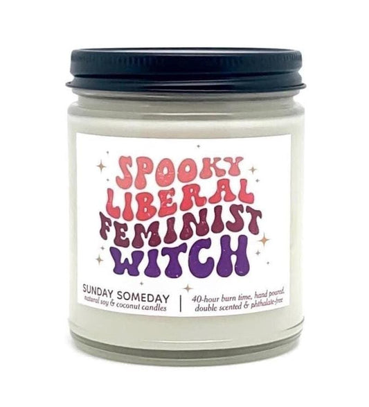 Spooky Liberal Feminist Witch Candle | 50+ Scents | Halloween Politics Fun Gift | SUNDAY SOMEDAY | Soy and Coconut Wax | Vegan | 8 oz