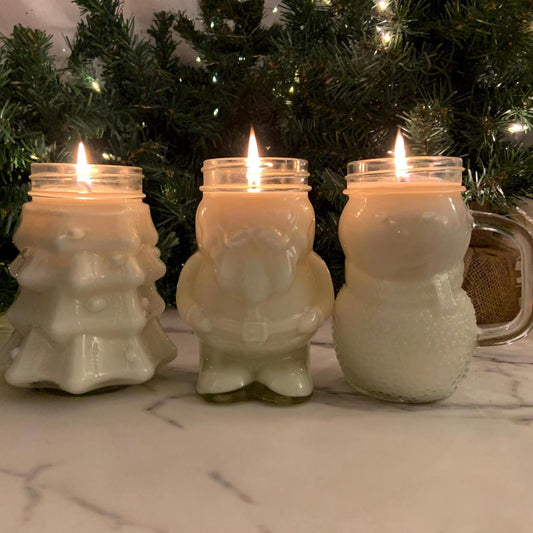 Christmas Set of 3 16oz Candle Mugs | Mason Jar Set | Tree Santa Snowman | 3 Holiday Scents | Gift | SUNDAY SOMEDAY | Soy & Coconut Wax