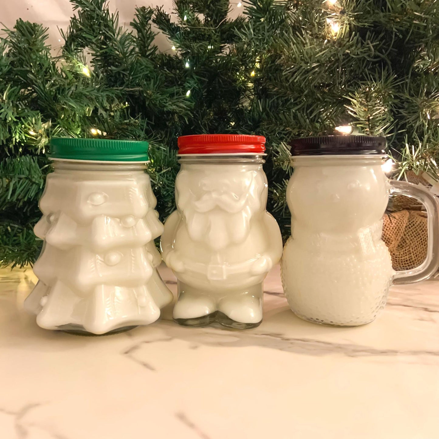 Christmas Set of 3 16oz Candle Mugs | Mason Jar Set | Tree Santa Snowman | 3 Holiday Scents | Gift | SUNDAY SOMEDAY | Soy & Coconut Wax