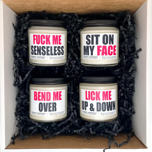 Sexy Candle Gift Set of 4 | NSFW Sexy Valentine's Fun Couples Love | Vegan | SUNDAY SOMEDAY  | Coconut Soy Wax | Wood or Cotton Wicks