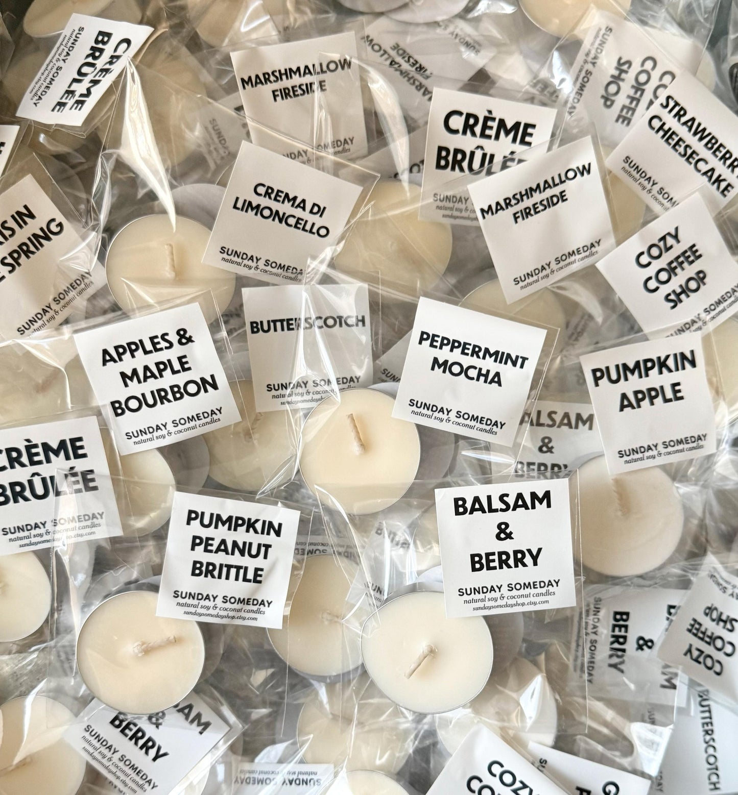 Tiny Tealight samples | 65+ Scents | Vegan | SUNDAY SOMEDAY | Coconut Soy Wax | 0.5 oz