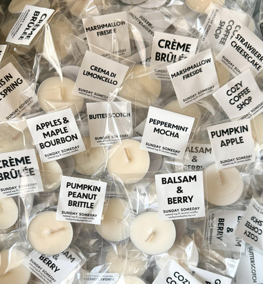Tiny Tealight samples | 65+ Scents | Vegan | SUNDAY SOMEDAY | Coconut Soy Wax | 0.5 oz