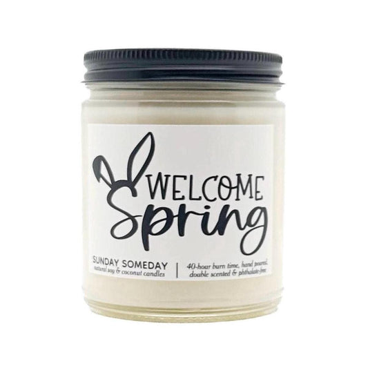 Welcome Spring candle, Spring Easter Hostess Gift, Bunny Ears, 50+ Scents, Coconut & Soy Wax, Non-Toxic, SUNDAY SOMEDAY, 4 sizes