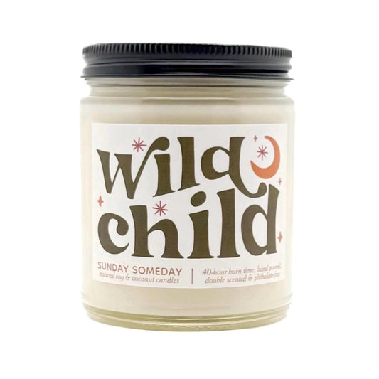 Wild Child candle, Boho Hippie Gift, Summer Spring, 50+ Scents, Coconut & Soy Wax, Non-Toxic, Vegan, SUNDAY SOMEDAY, 4 sizes