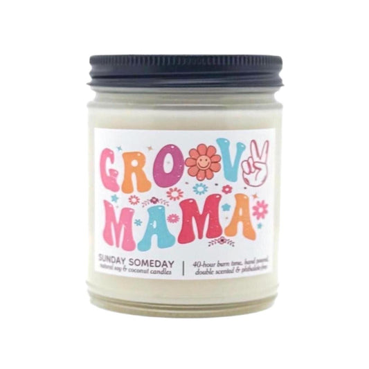 Groovy Mama candle, Mother’s Day Birthday Mom Mother Hippie Gift, 60+ Scents, Coconut & Soy Wax, Non-Toxic, Vegan, SUNDAY SOMEDAY, 4 sizes