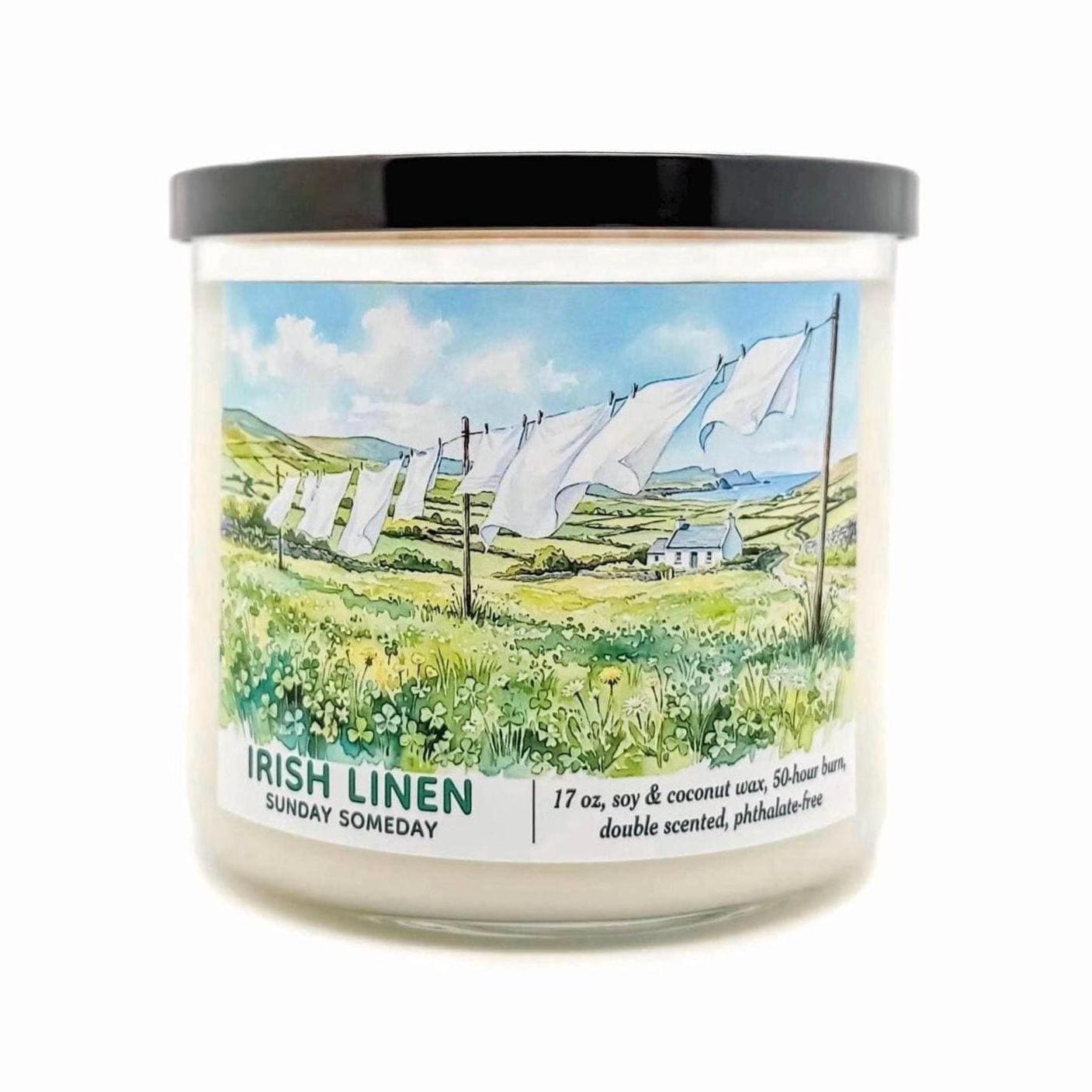 Irish Linen candle, Limited Edition, Fresh Clean Spring Scent, Sunday Someday Soy & Coconut Wax Candles, Vegan, Non-Toxic, 4 Sizes